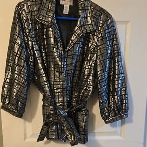 Victor Costa Metallic Silver Checkered Blazer